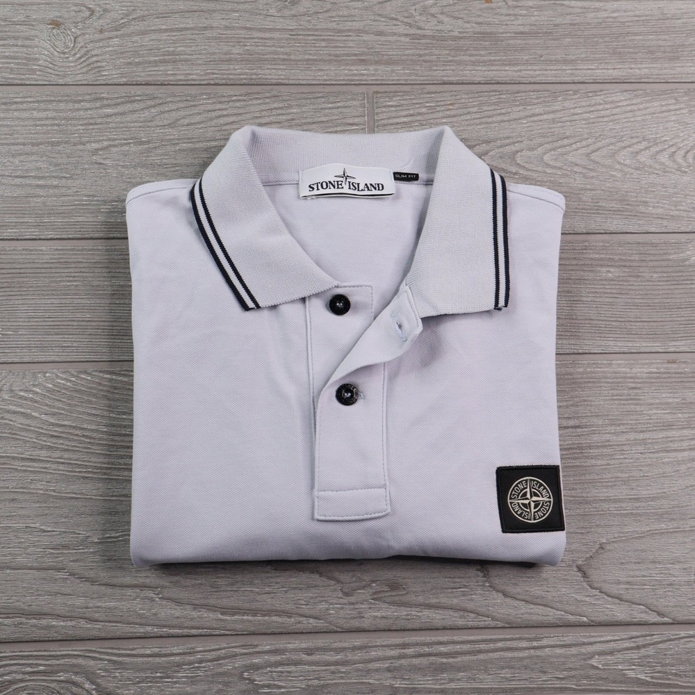Stone Island Stretch Piqué Tipped Polo Men's Large Slim Lavender
